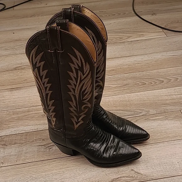 JUSTIN‎ Lizard Leather Western Sz 5 C Womens Brown Black Womens Boots 9470 - Picture 3 of 10